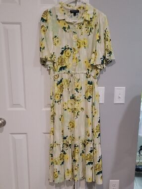 Absolutely Famous Yellow Floral Maxi Dress with Green Accents